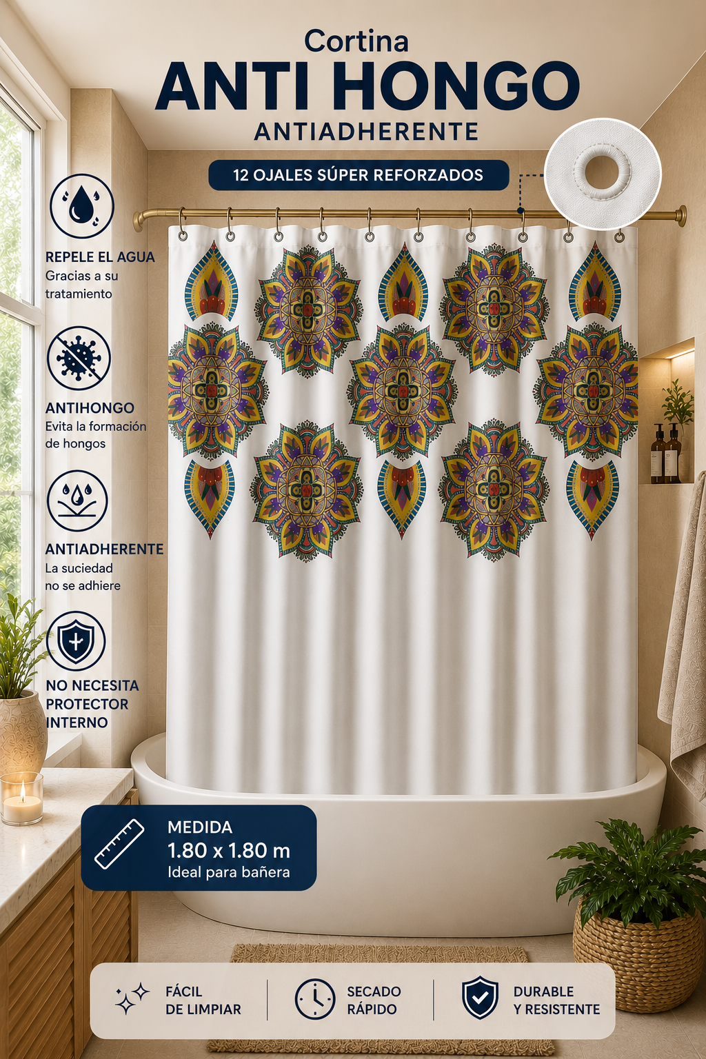 Cortina de Baño No necesita protector interno 2 Cortina de Baño No necesita protector interno - Imagen 2