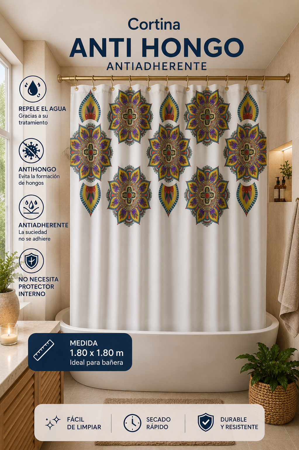 Cortina de Baño No necesita protector interno 3 Cortina de Baño No necesita protector interno - Imagen 3