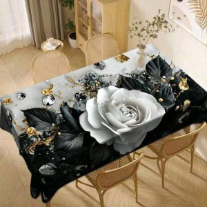 Tienda 88 Mantel Antimanchas con rosas blancas 1.40x1.80M