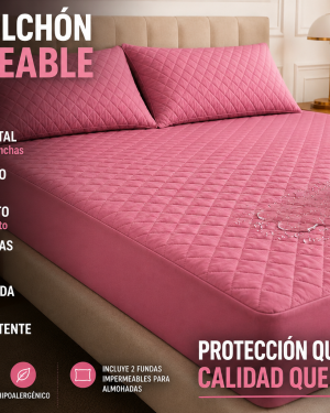 Cubre Colchón 100% Impermeable Hipoalergenico Medida KING 2.00x2.00 M +30 Cm
