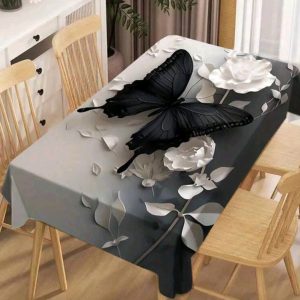 Tienda 89 Mantel Antimanchas Diseño de Rosas y Mariposas Medida 1.40x1.80M