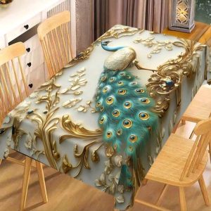 Tienda 86 Mantel Antimanchas con diseño de plumas de pavo real 1.40x1.80M