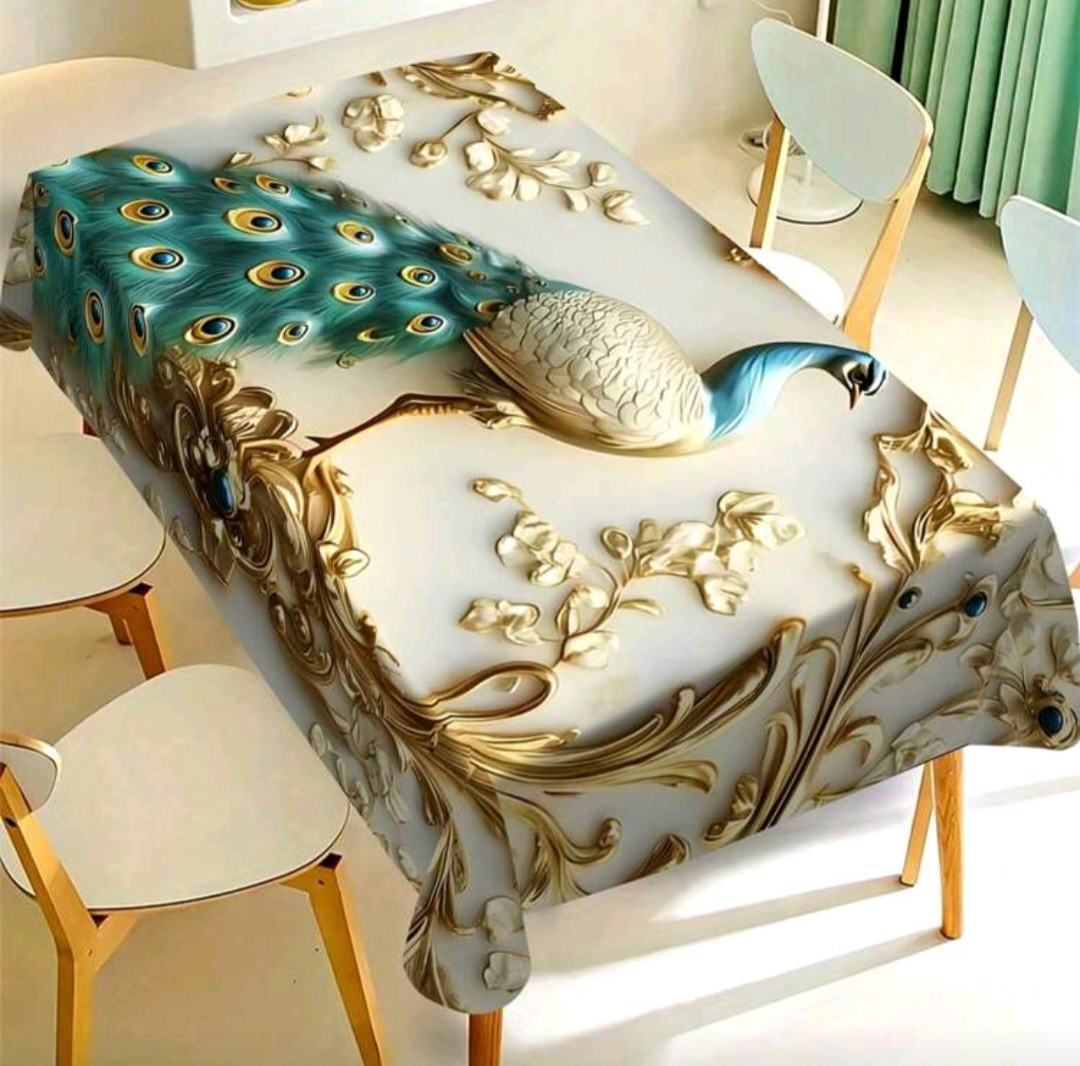 Mantel Antimanchas con diseño de plumas de pavo real 1.40x1.80M 4 Mantel Antimanchas con diseño de plumas de pavo real 1.40x1.80M - Imagen 4