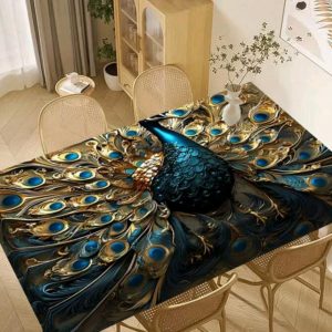 Tienda 87 Mantel Antimanchas con diseño de plumas de pavo real 1.40x2.20M