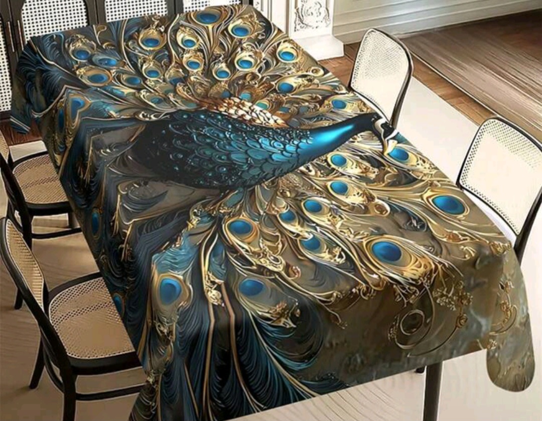 Mantel Antimanchas con diseño de plumas de pavo real 1.40x2.20M 2 Mantel Antimanchas con diseño de plumas de pavo real 1.40x2.20M - Imagen 2