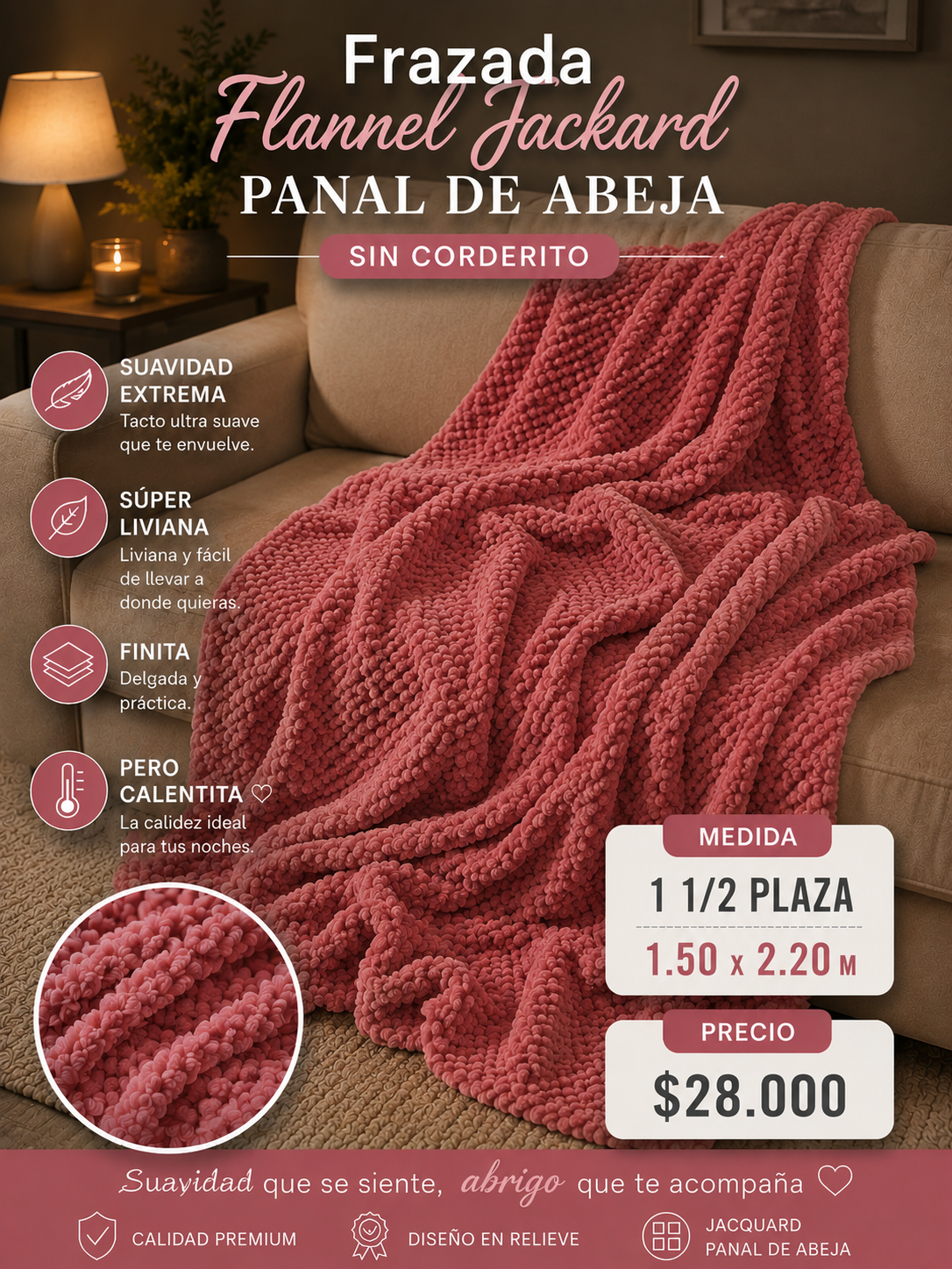 Frazada Flannel Jackard Medida Twin 1.50x2.20 M 3 Frazada Flannel Jackard Medida Twin 1.50x2.20 M - Imagen 3