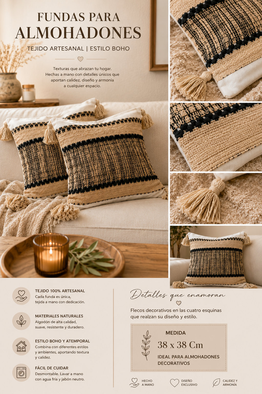 Fundas Tejido Artesanal para Almohadones Medida 38x38 cm 1 Fundas Tejido Artesanal para Almohadones Medida 38x38 cm