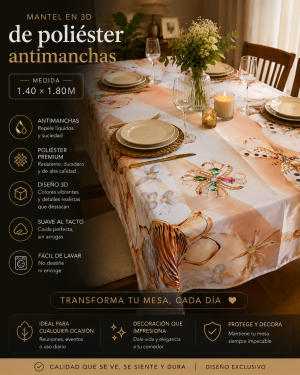 Mantel 3D Antimanchas Medida 1.40x1.80M