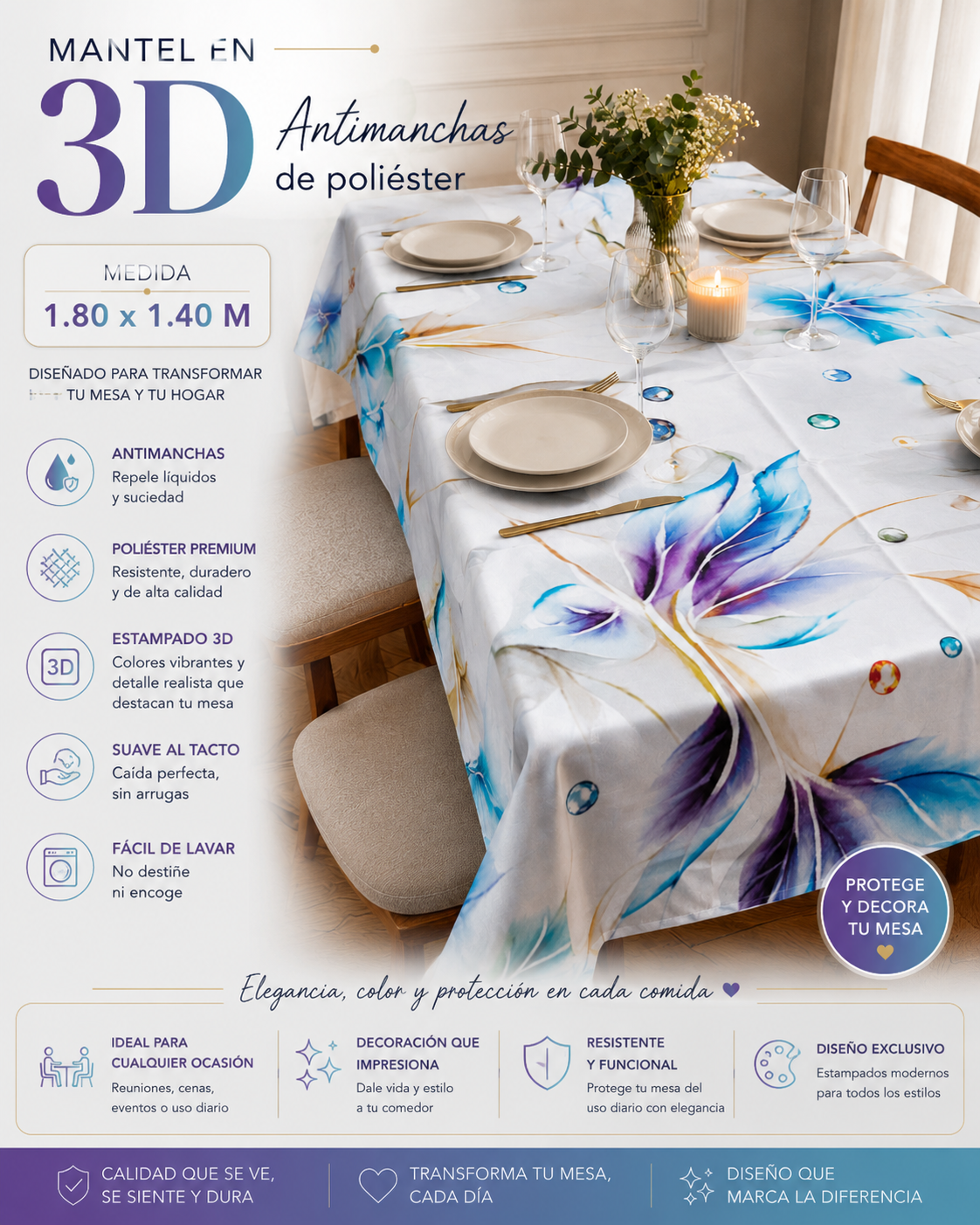 Mantel en 3D Antimanchas 1.40x1.80M 1 Mantel en 3D Antimanchas 1.40x1.80M
