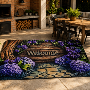 Alfombra hortensias duradera antideslizante medida 60x90cm