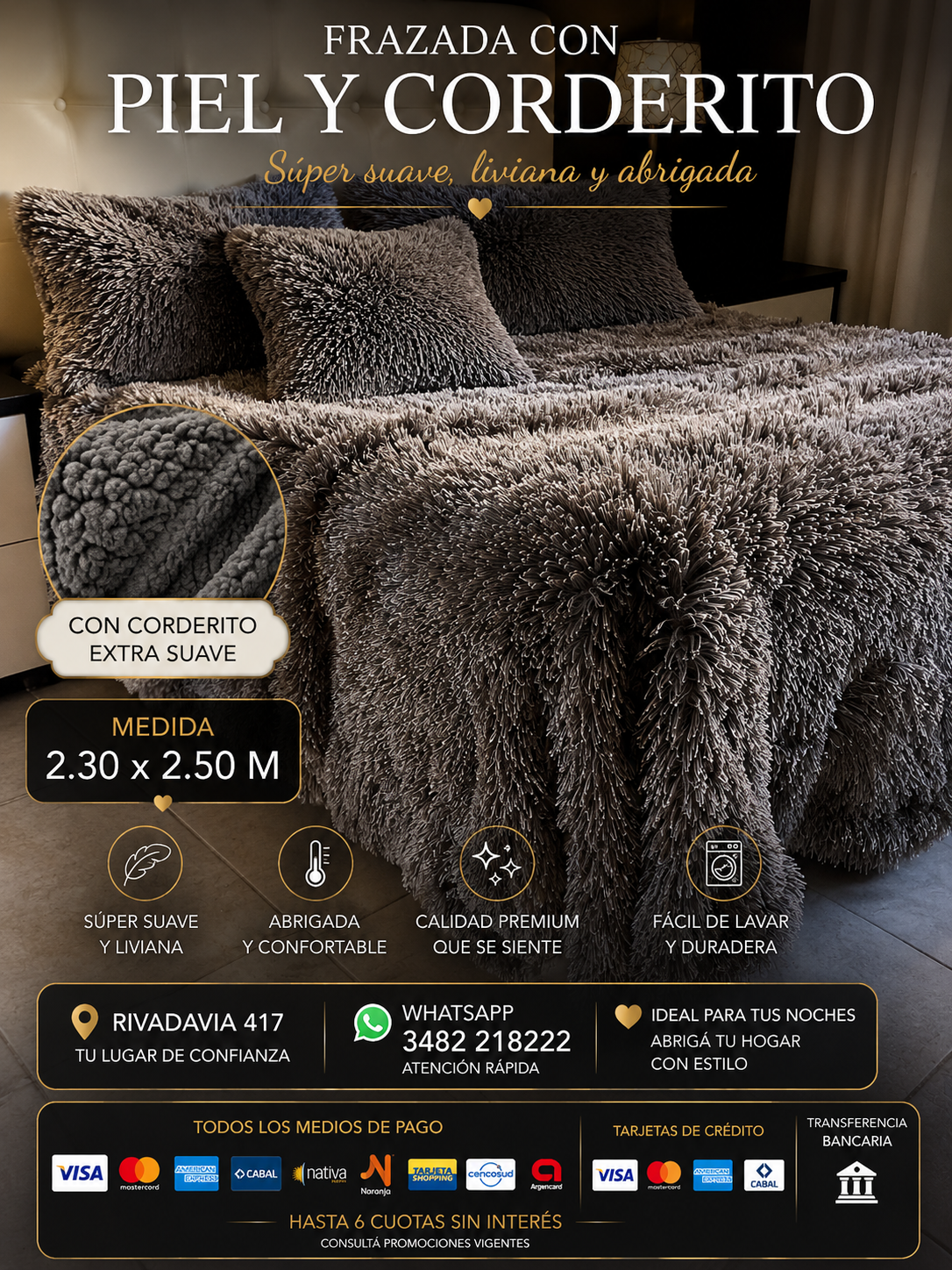 Frazada Con Piel y Corderito Super Suave Al Tacto Y Extra Liviana Medida Queen 2.30x2.50 M 2 Frazada Con Piel y Corderito Super Suave Al Tacto Y Extra Liviana Medida Queen 2.30x2.50 M - Imagen 2