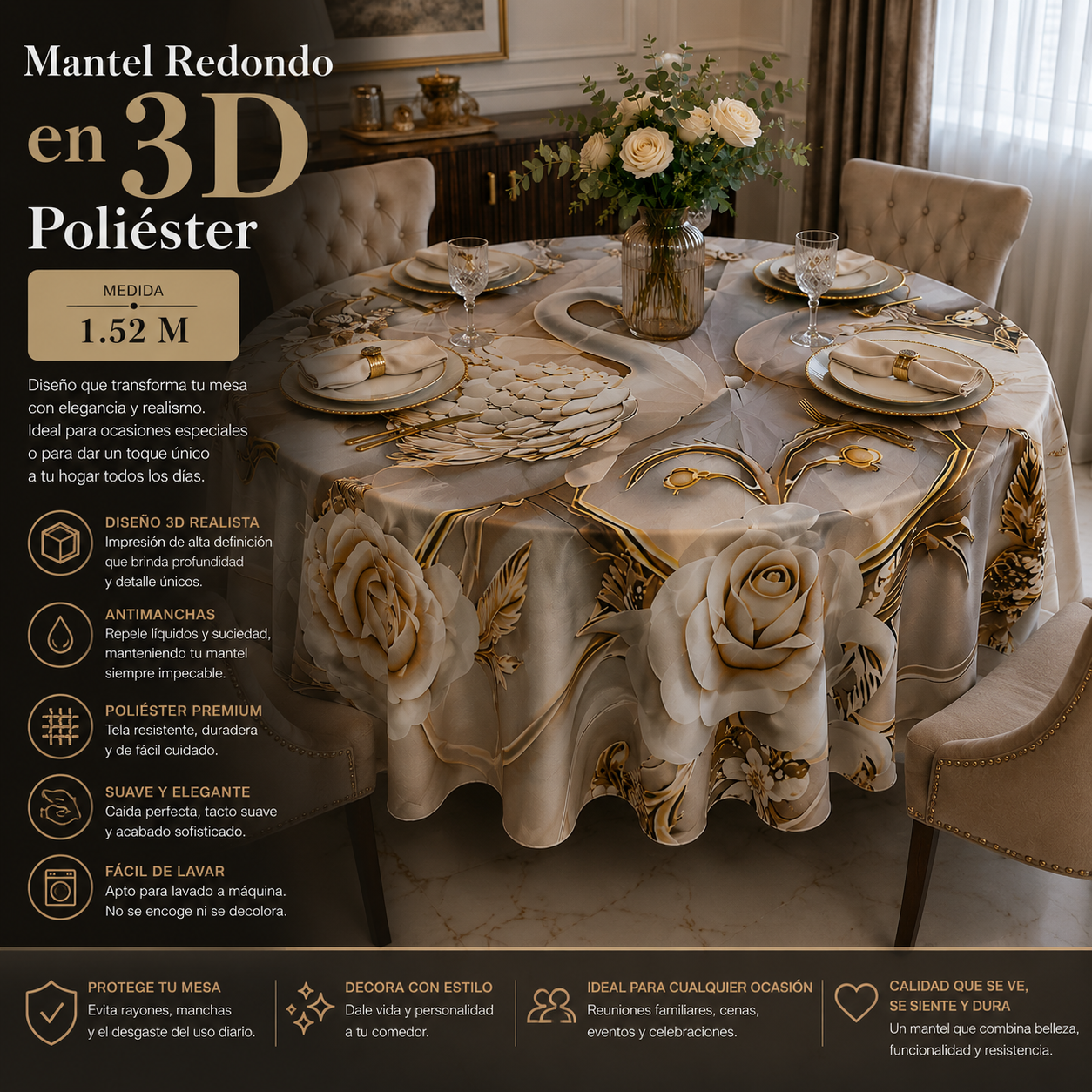 Mantel 3D Antimanchas Medida 152cm 1 Mantel 3D Antimanchas Medida 152cm