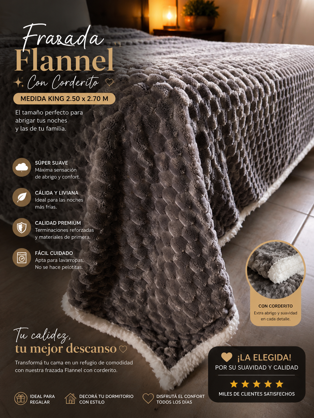 Frazada FLANNEL Con CORDERITO Super Suave Al Tacto Y Extra Liviana Medida King Size 2.50x2.70 M 3 Frazada FLANNEL Con CORDERITO Super Suave Al Tacto Y Extra Liviana Medida King Size 2.50x2.70 M - Imagen 3