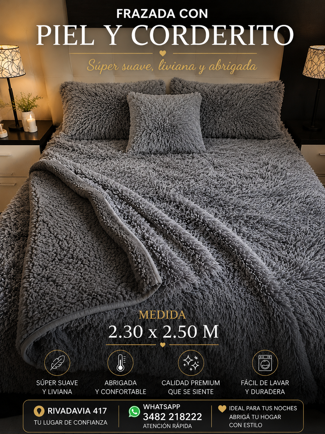 Frazada Con Piel y Corderito Super Suave Al Tacto Y Extra Liviana Medida Queen 2.30x2.50 M 3 Frazada Con Piel y Corderito Super Suave Al Tacto Y Extra Liviana Medida Queen 2.30x2.50 M - Imagen 3