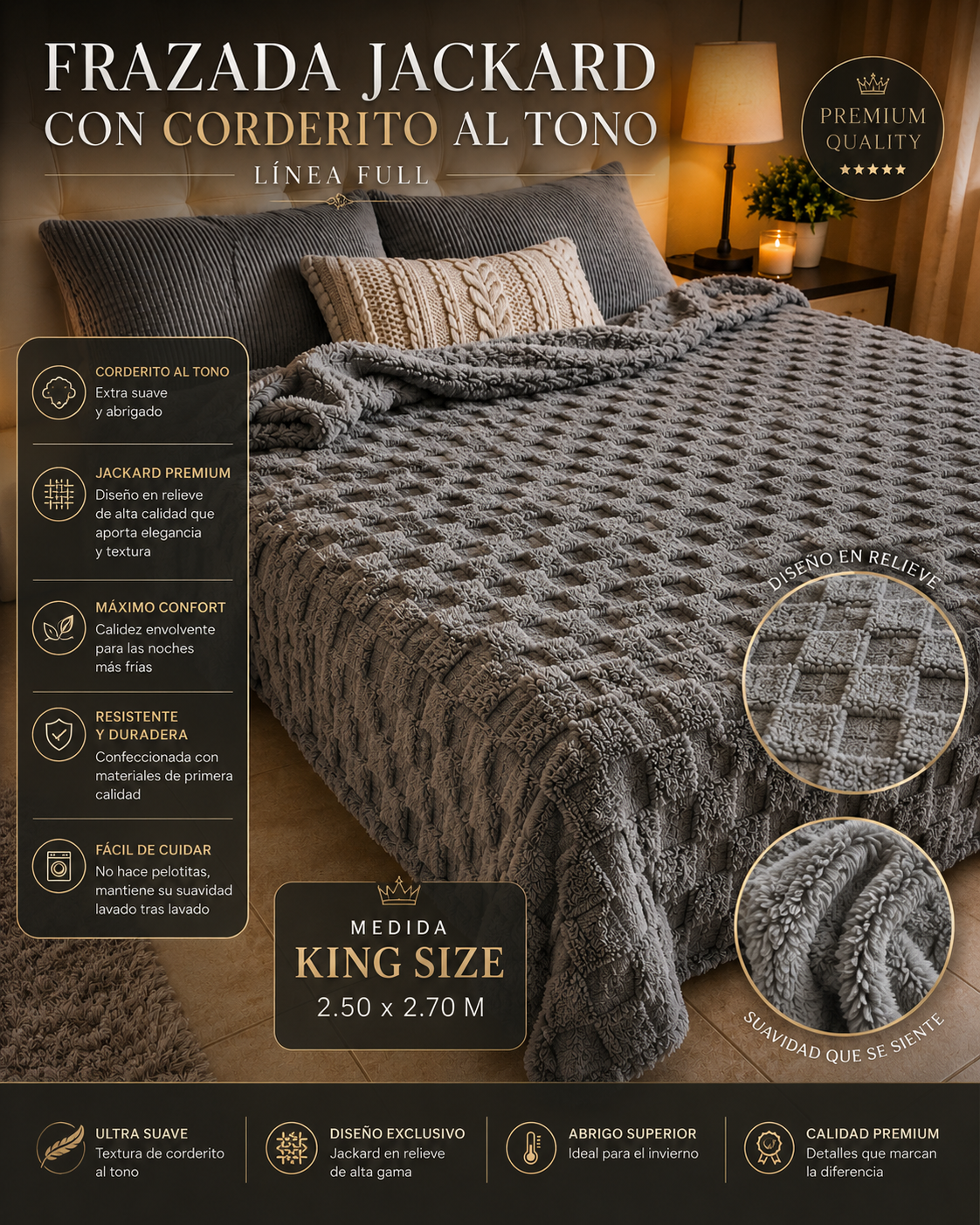 Frazada Corderito Jackard Medida King Size 2.50x2.70 M 2 Frazada Corderito Jackard Medida King Size 2.50x2.70 M - Imagen 2