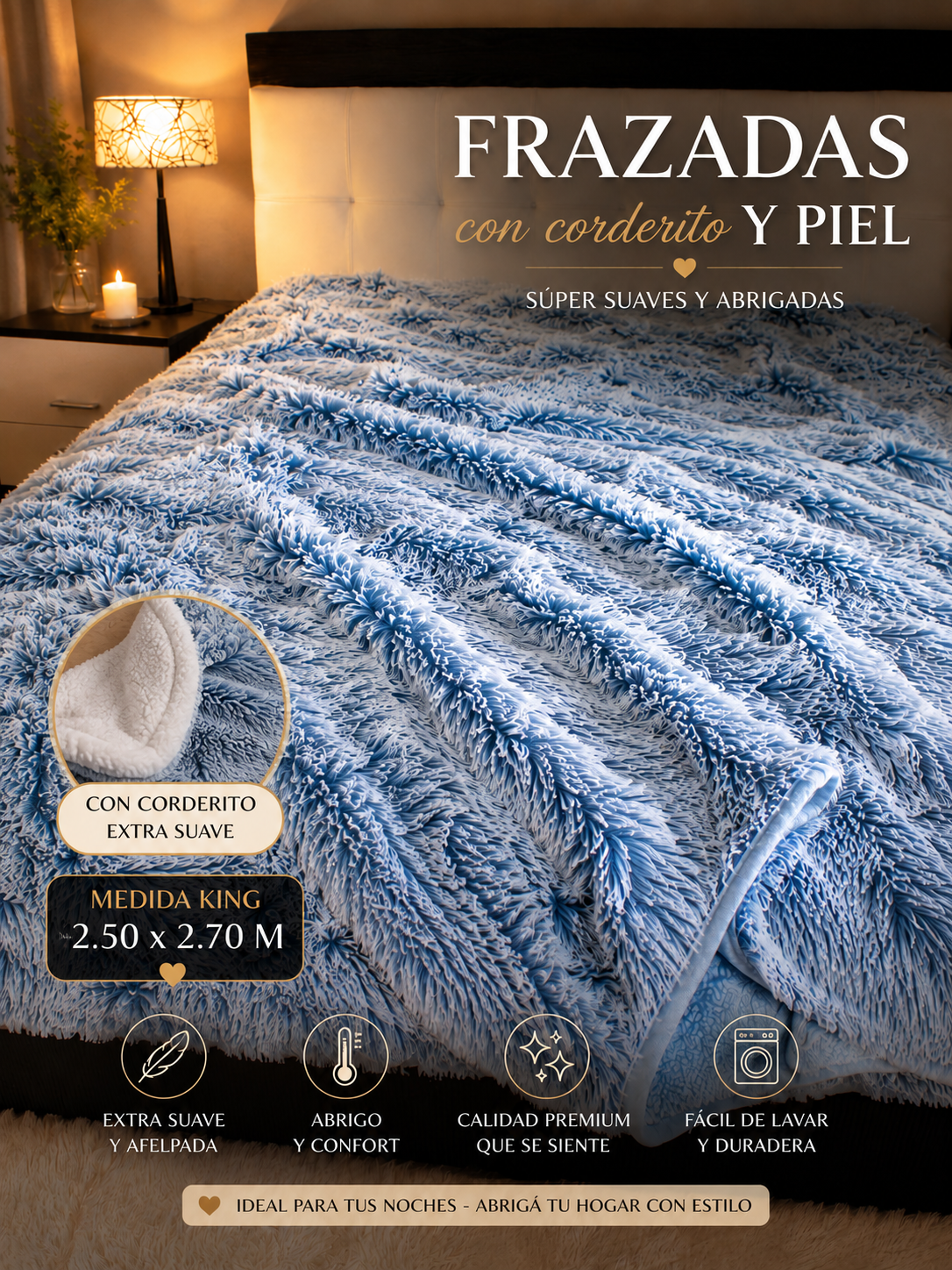 Frazada con PIEL y Corderito Medida King Size 2.50x2.70 M 3 Frazada con PIEL y Corderito Medida King Size 2.50x2.70 M - Imagen 3