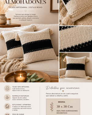 Fundas Tejido Artesanal para Almohadones Medida 38x38 cm