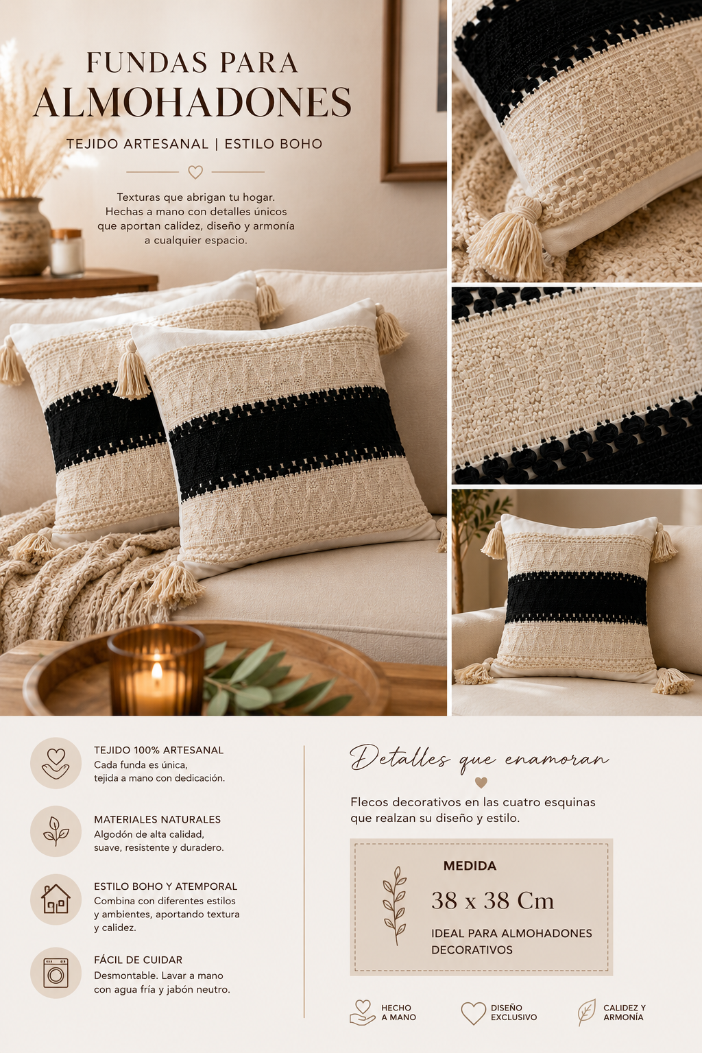 Fundas Tejido Artesanal para Almohadones Medida 38x38 cm 1 Fundas Tejido Artesanal para Almohadones Medida 38x38 cm