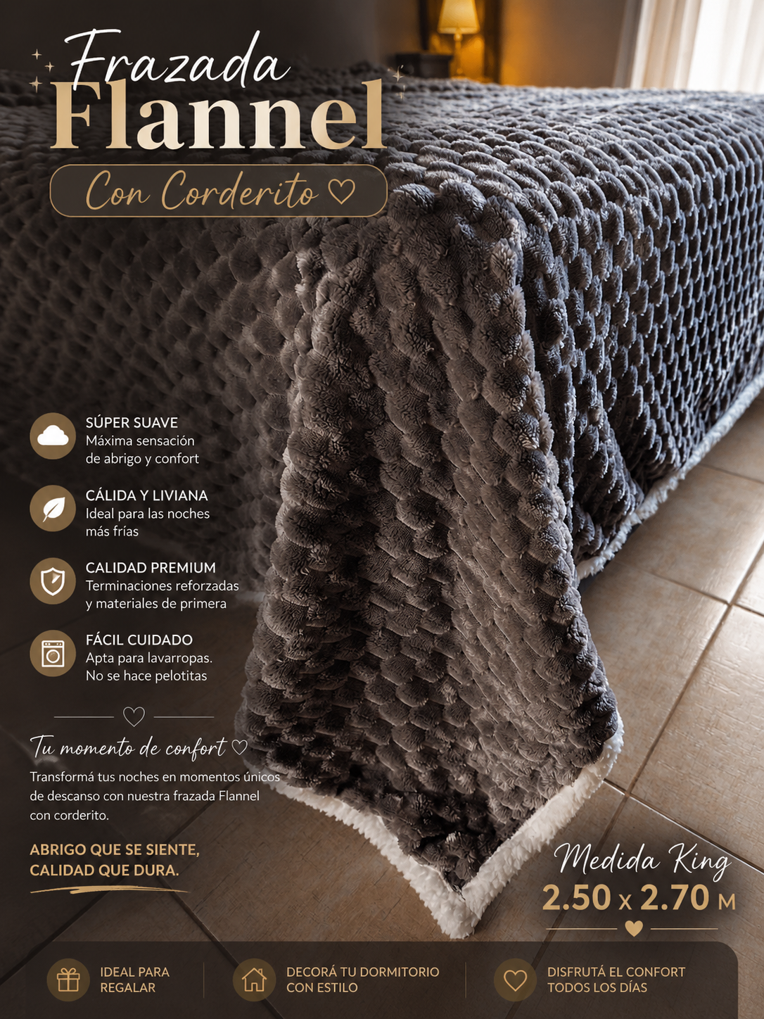 Frazada FLANNEL Con CORDERITO Super Suave Al Tacto Y Extra Liviana Medida King Size 2.50x2.70 M 4 Frazada FLANNEL Con CORDERITO Super Suave Al Tacto Y Extra Liviana Medida King Size 2.50x2.70 M - Imagen 4