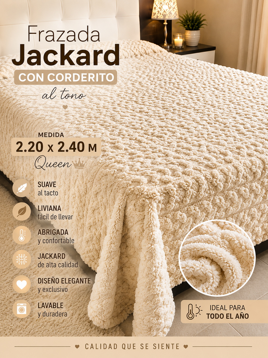 Frazada Corderito Jackard Medida Queen 2.20x2.40 M 1 Frazada Corderito Jackard Medida Queen 2.20x2.40 M