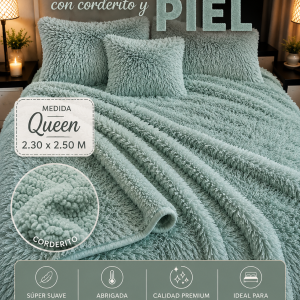 Frazada Con PIEL y Corderito Medida Queen 2.30x2.50 M