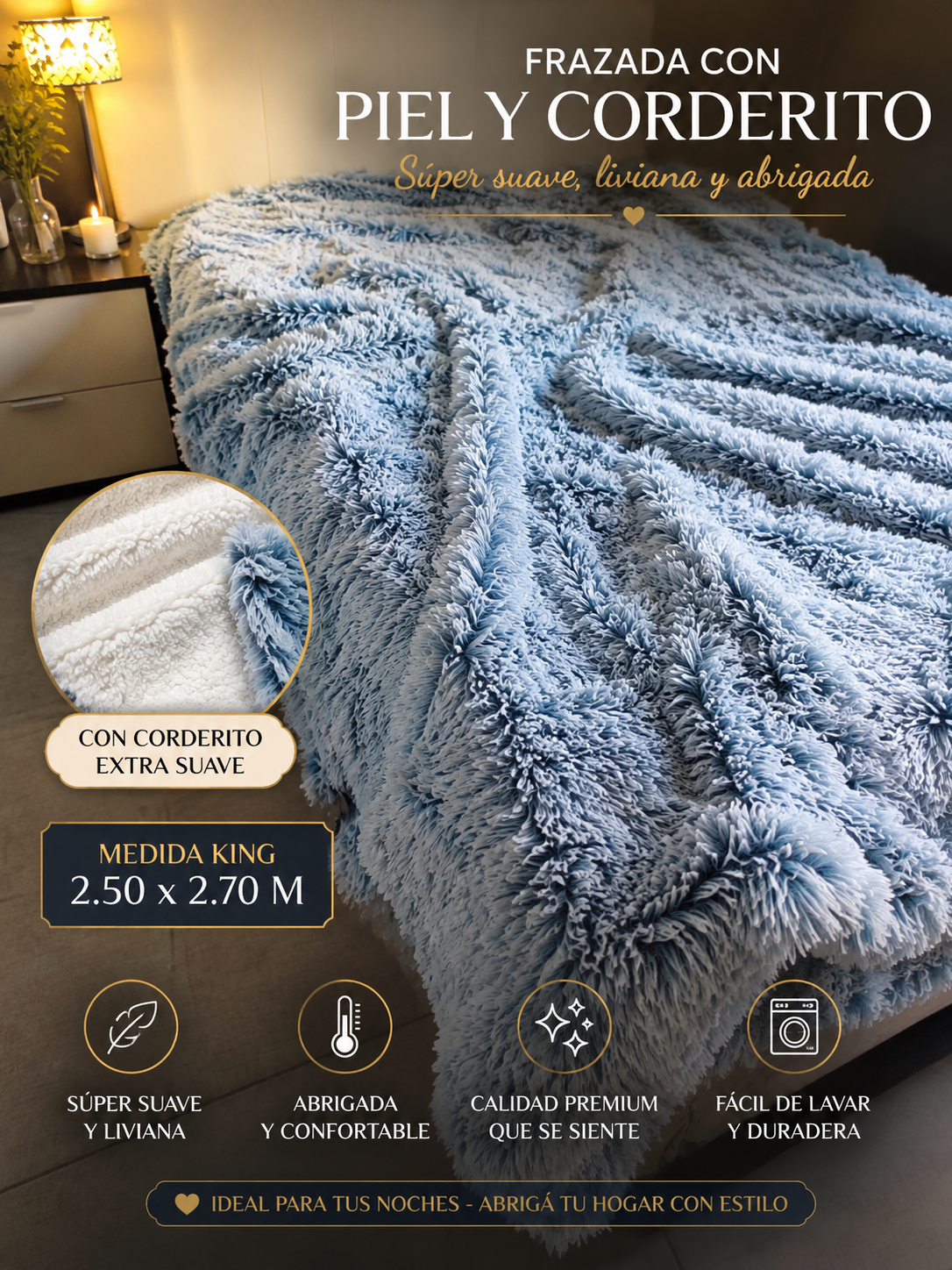 Frazada con PIEL y Corderito Medida King Size 2.50x2.70 M 2 Frazada con PIEL y Corderito Medida King Size 2.50x2.70 M - Imagen 2