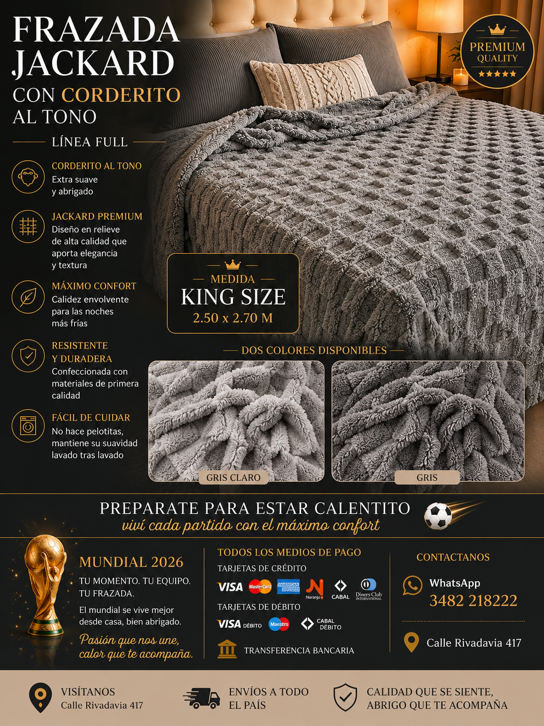 Frazada Corderito Jackard Medida King Size 2.50x2.70 M 3 Frazada Corderito Jackard Medida King Size 2.50x2.70 M - Imagen 3