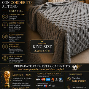 Frazada Corderito Jackard Medida King Size 2.50x2.70 M