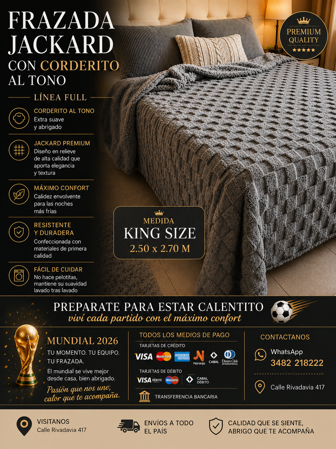 Frazada Corderito Jackard Medida King Size 2.50x2.70 M 1 Frazada Corderito Jackard Medida King Size 2.50x2.70 M