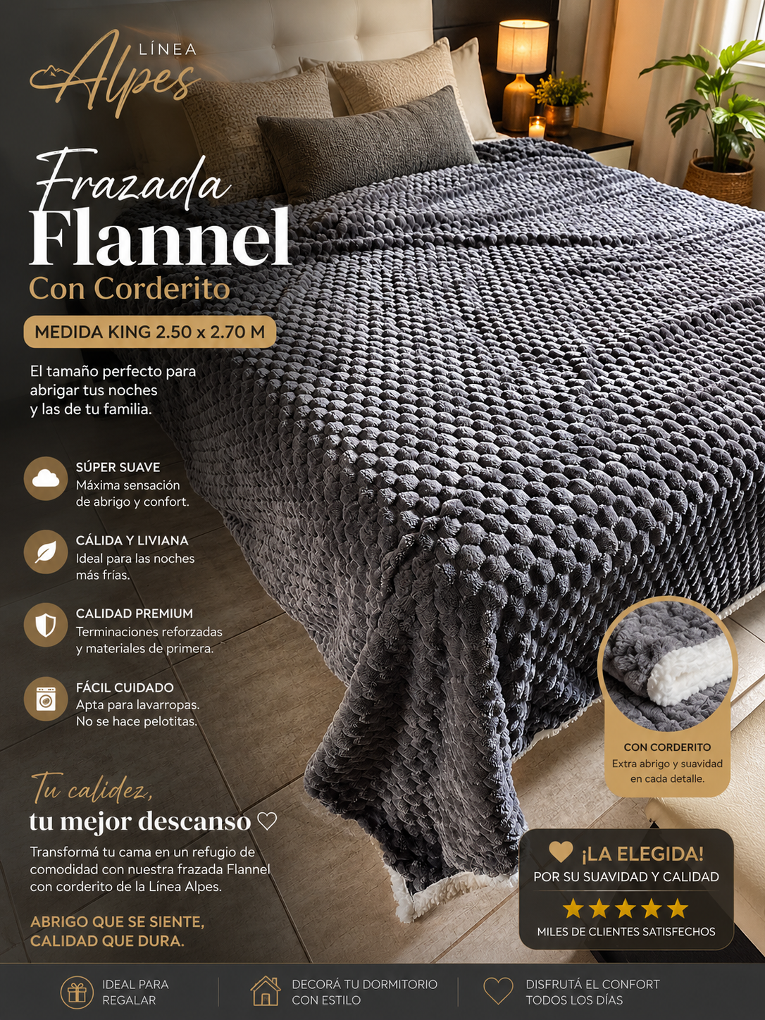 Frazada FLANNEL Con CORDERITO Super Suave Al Tacto Y Extra Liviana Medida King Size 2.50x2.70 M 5 Frazada FLANNEL Con CORDERITO Super Suave Al Tacto Y Extra Liviana Medida King Size 2.50x2.70 M - Imagen 5