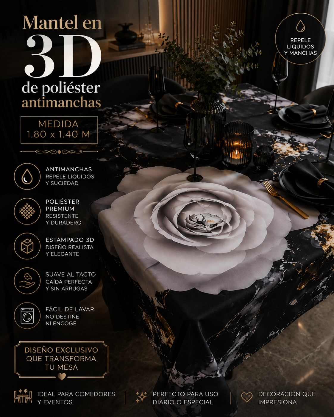 Mantel en 3D Antimanchas medida 1.40x1.80M 1 Mantel en 3D Antimanchas medida 1.40x1.80M