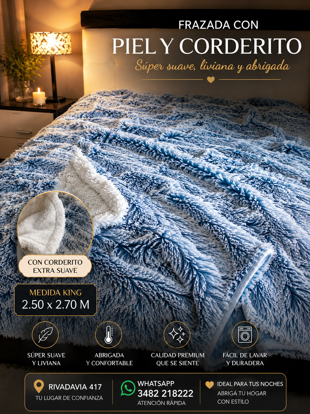 Frazada con PIEL y Corderito Medida King Size 2.50x2.70 M 4 Frazada con PIEL y Corderito Medida King Size 2.50x2.70 M - Imagen 4