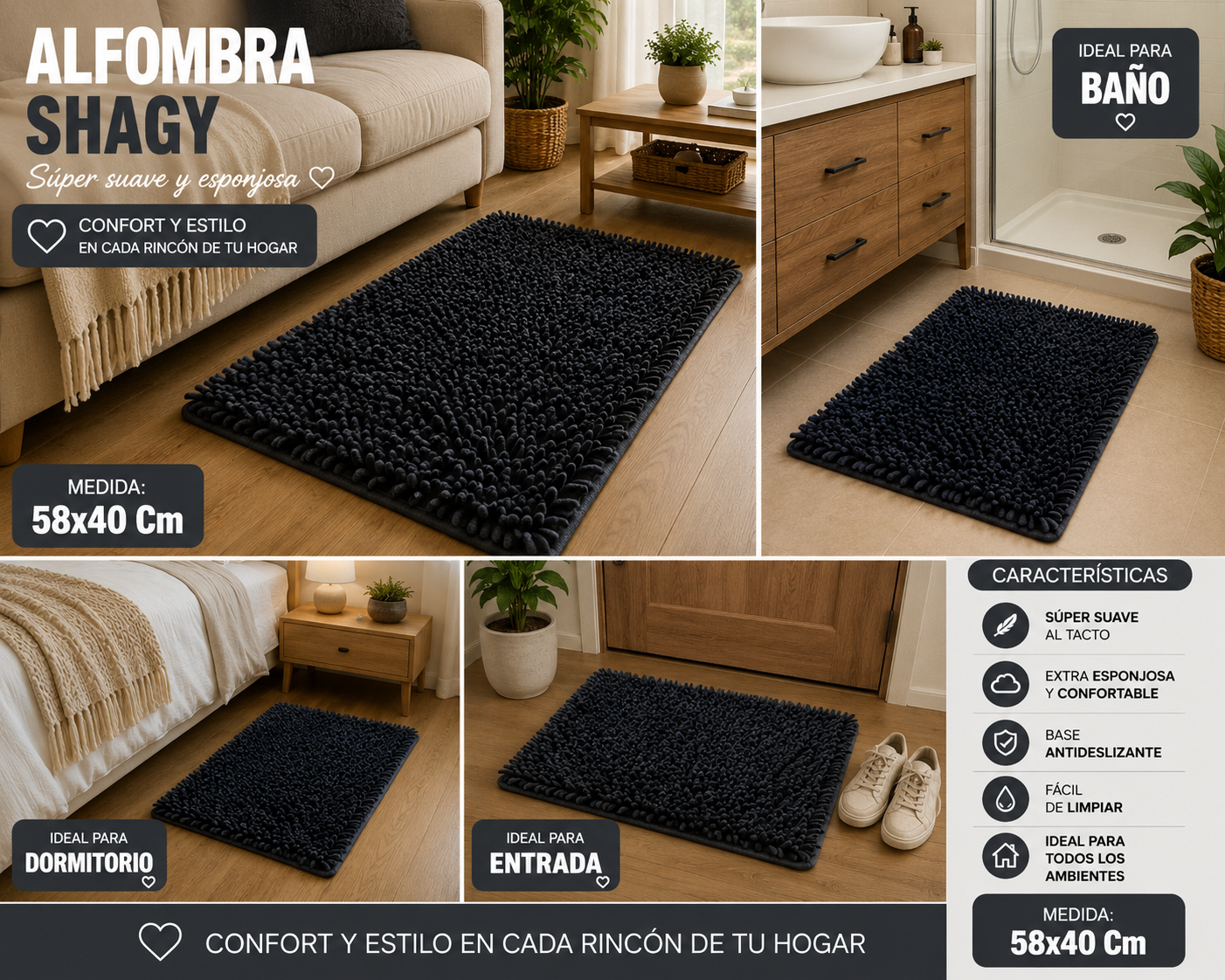 Alfombra Shagy Medida 58x40 Cm 1 Alfombra Shagy Medida 58x40 Cm