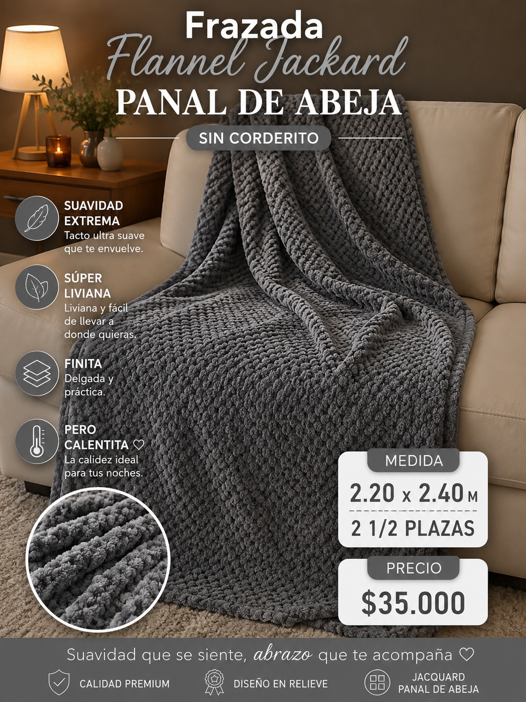 Frazada Flannel Jackard Medida Queen 2.20x2.40 M 2 Frazada Flannel Jackard Medida Queen 2.20x2.40 M - Imagen 2