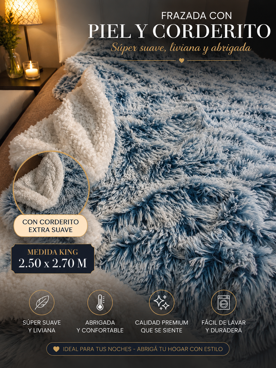Frazada con PIEL y Corderito Medida King Size 2.50x2.70 M 1 Frazada con PIEL y Corderito Medida King Size 2.50x2.70 M