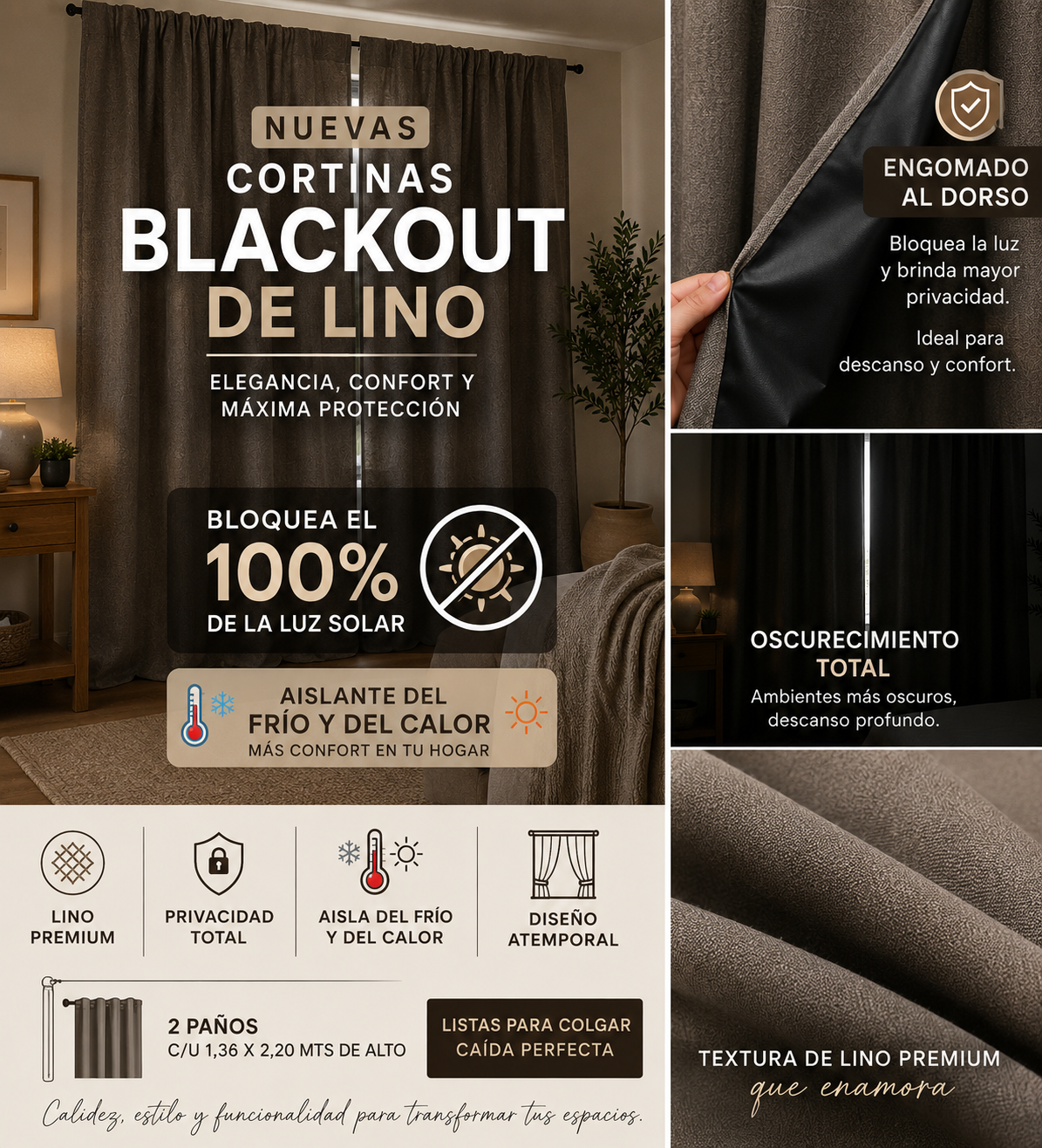 Cortina Blackout de Lino Engomada 1 Cortina Blackout de Lino Engomada