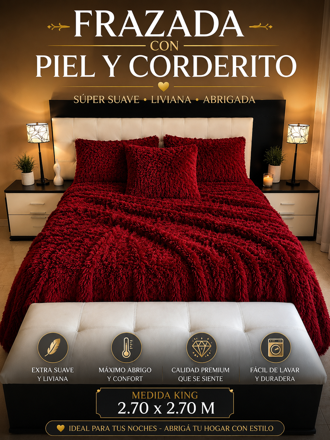 Frazada Con PIEL y Corderito Medida King Size 2.70x2.70 M 1 Frazada Con PIEL y Corderito Medida King Size 2.70x2.70 M