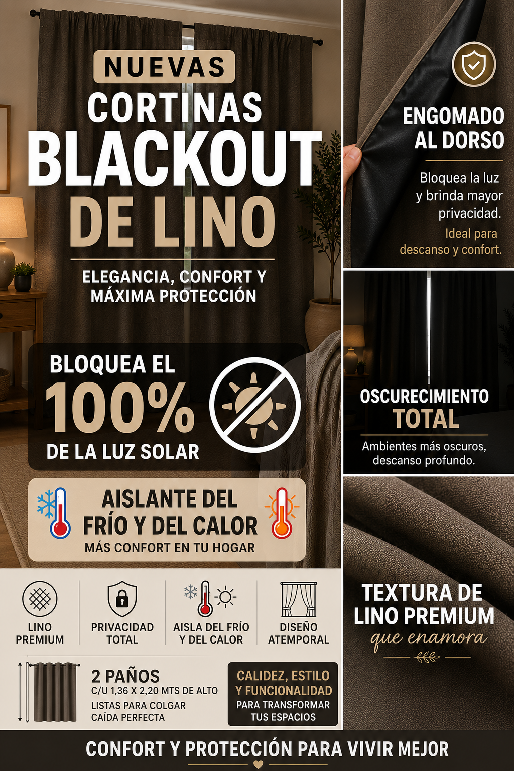 Cortina Blackout de Lino Engomada 2 Cortina Blackout de Lino Engomada - Imagen 2