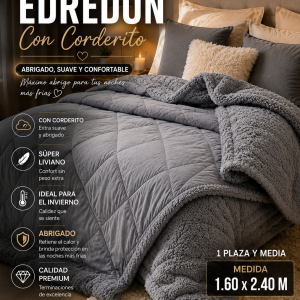 Edredón Jackard Con Corderito Medida 1Plaza y Media 1.60x2.40 M