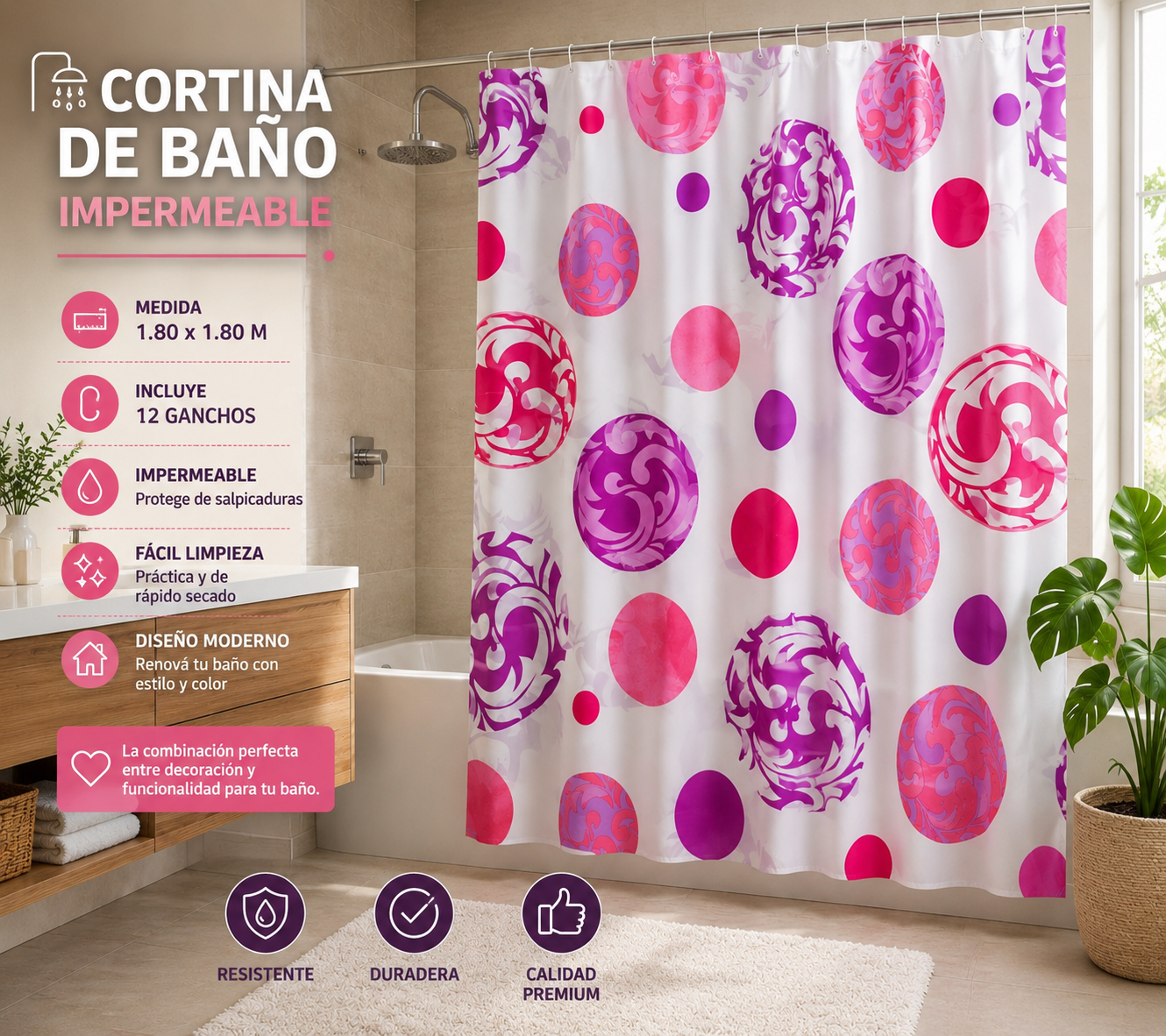 Cortina de Baño No necesita protector interno 2 Cortina de Baño No necesita protector interno - Imagen 2