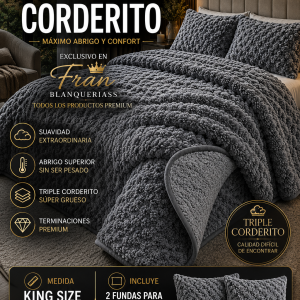 Edredón Jackard TRIPLE Corderito Medida King 2.80x2.50 M