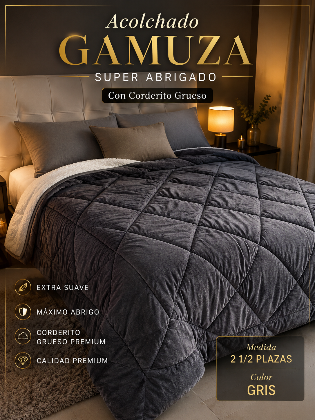 Acolchado Gamuza Paris Con Corderito Medida Queen 2.30x2.50 M 2 Acolchado Gamuza Paris Con Corderito Medida Queen 2.30x2.50 M - Imagen 2