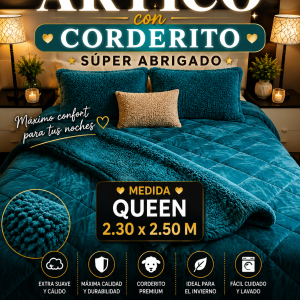 Acolchado Edredón Artico Con Corderito Medida Queen 2.30x2.50 M