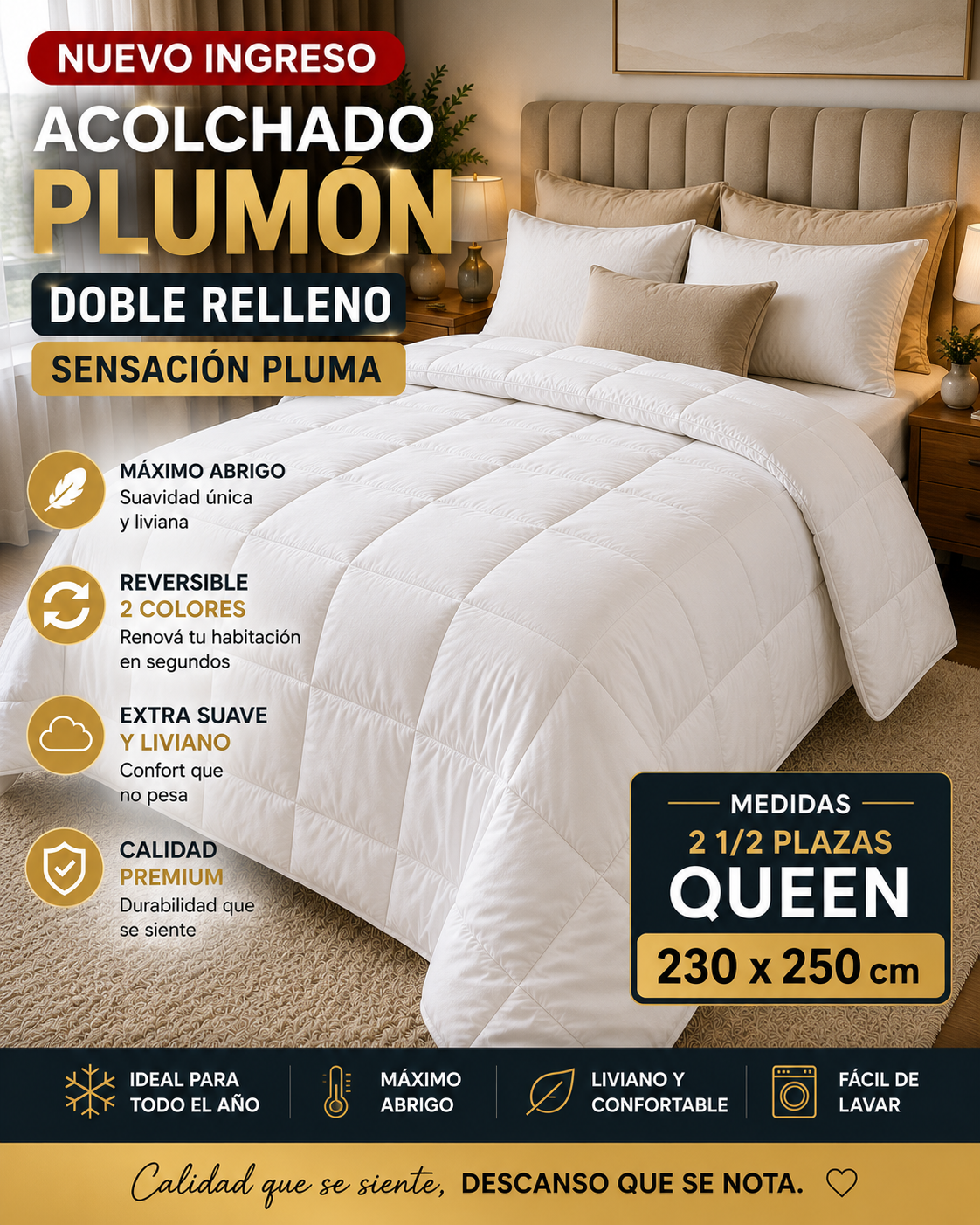 Acolchado Doble Relleno Plumón Medida Queen 2.30x2.50 M 1 Acolchado Doble Relleno Plumón Medida Queen 2.30x2.50 M