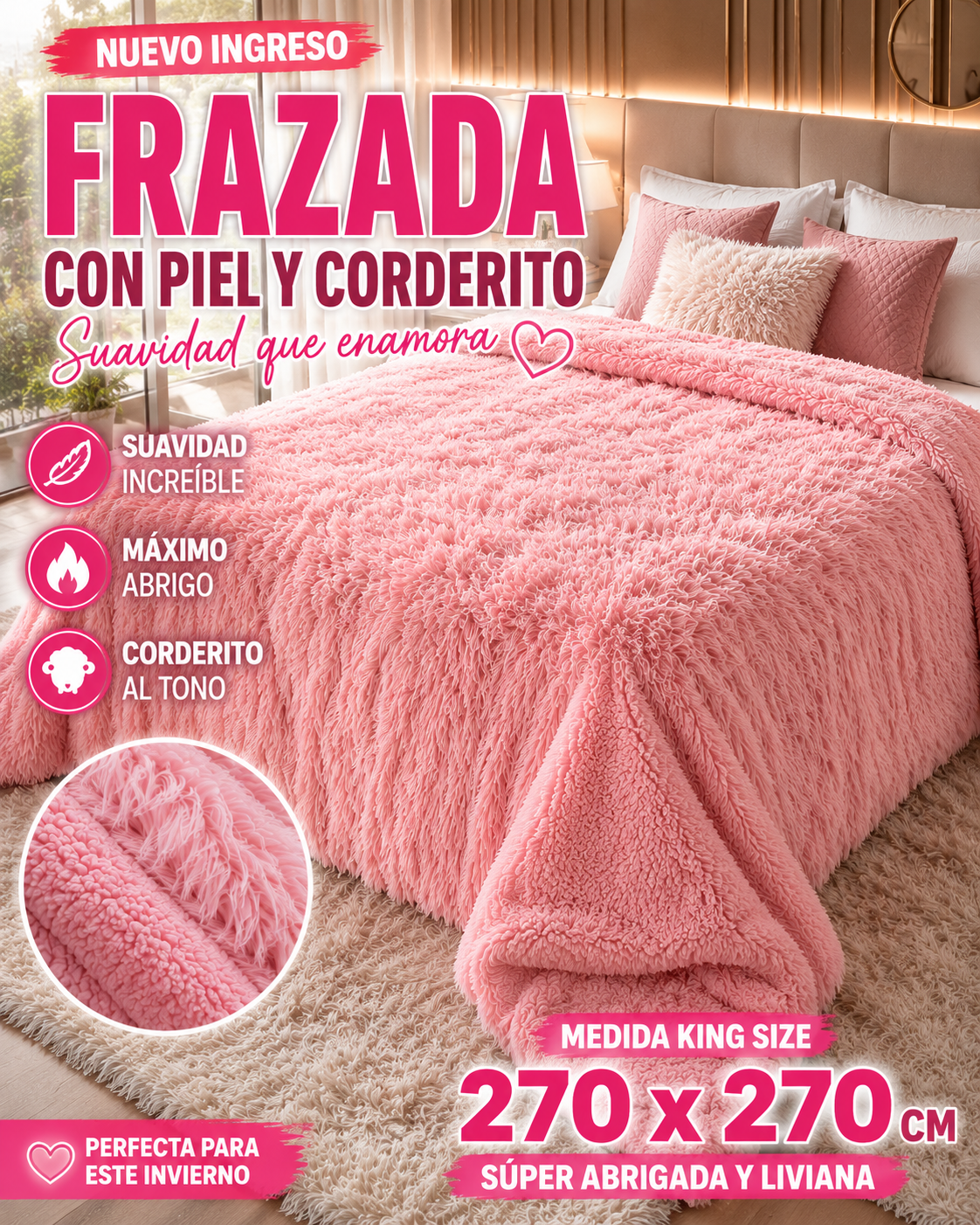 Frazada Con PIEL y Corderito Medida King Size 2.70x2.70 M 2 Frazada Con PIEL y Corderito Medida King Size 2.70x2.70 M - Imagen 2