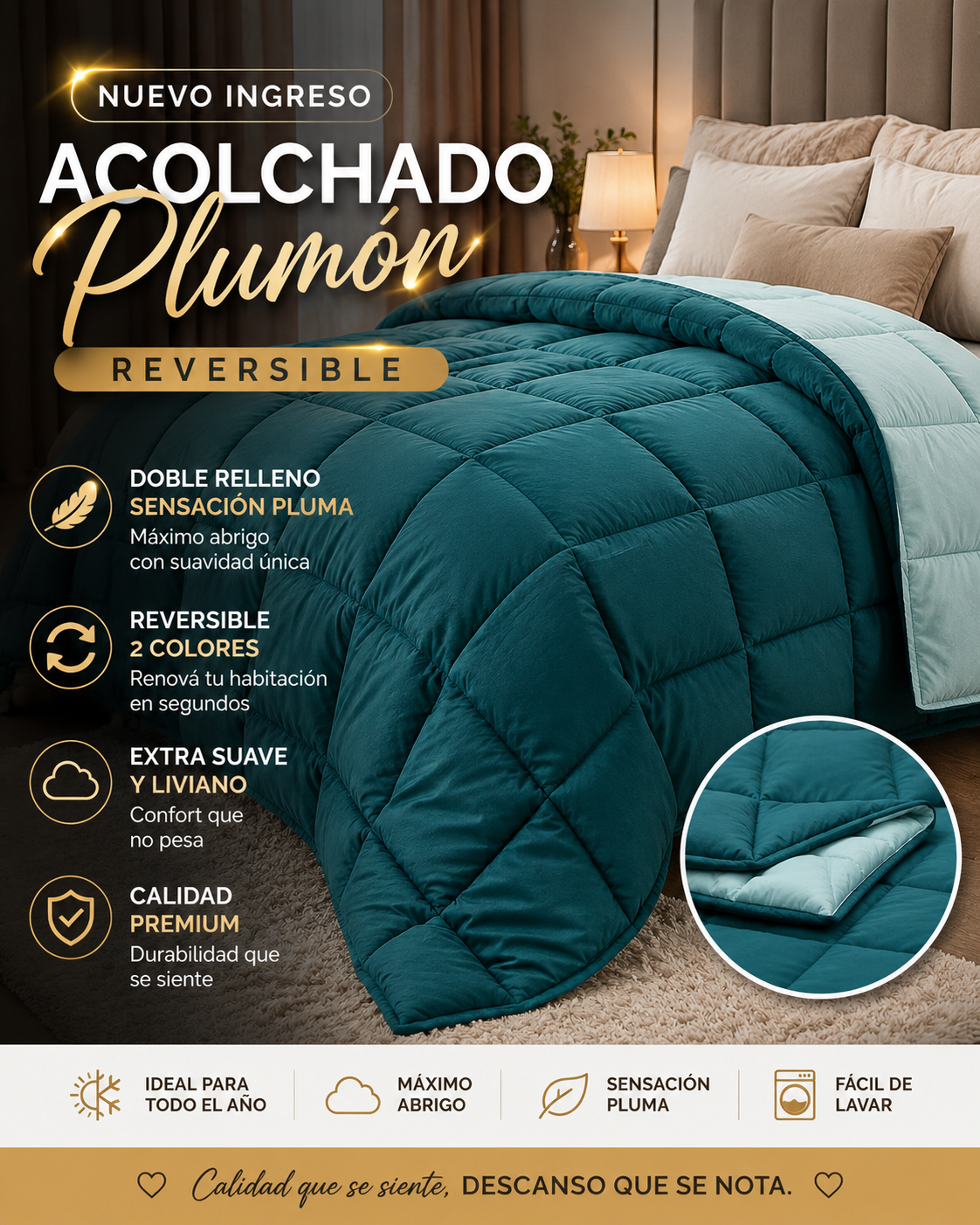 Acolchado Doble Relleno Plumón Medida Queen 2.30x2.50 M 2 Acolchado Doble Relleno Plumón Medida Queen 2.30x2.50 M - Imagen 2