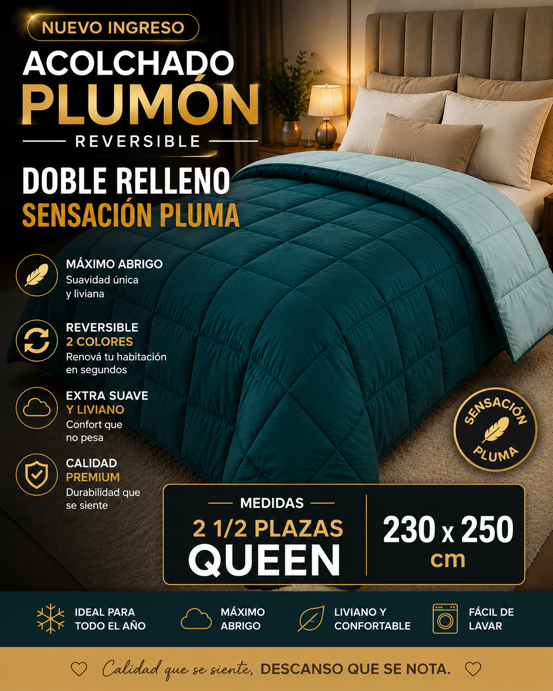Acolchado Doble Relleno Plumón Medida Queen 2.30x2.50 M 1 Acolchado Doble Relleno Plumón Medida Queen 2.30x2.50 M