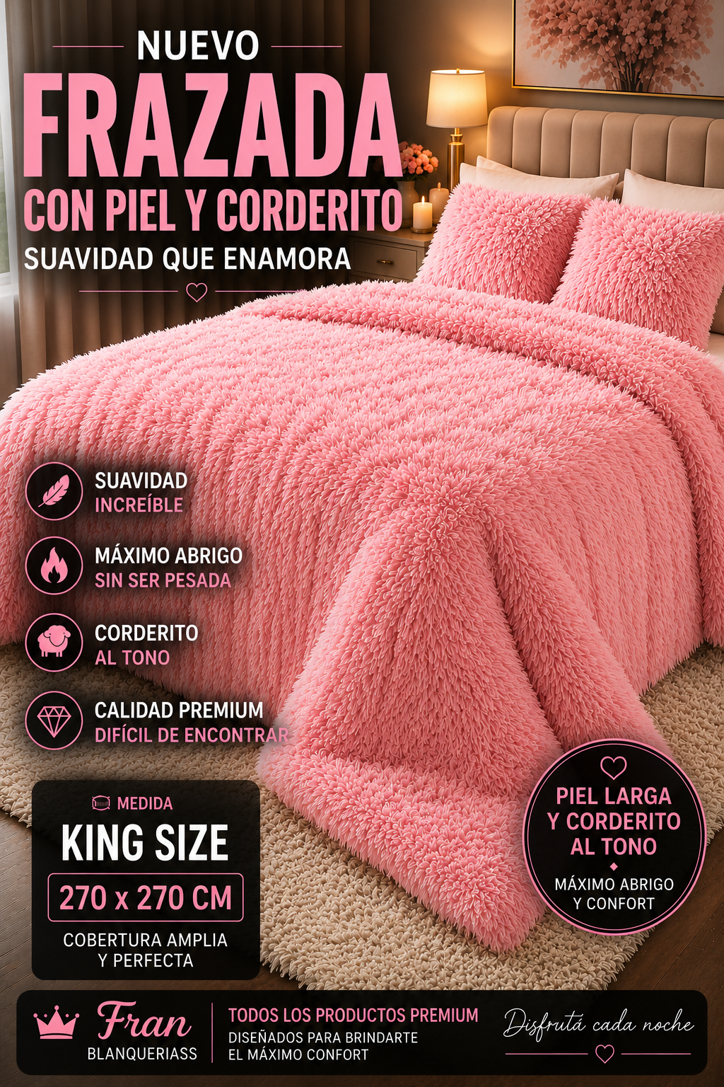 Frazada Con PIEL y Corderito Medida King Size 2.70x2.70 M 3 Frazada Con PIEL y Corderito Medida King Size 2.70x2.70 M - Imagen 3