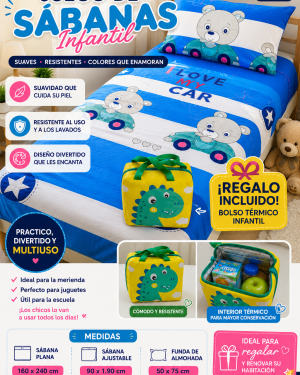 Juego De Sábanas Infantiles + Bolso Termico Infantil de Regalo