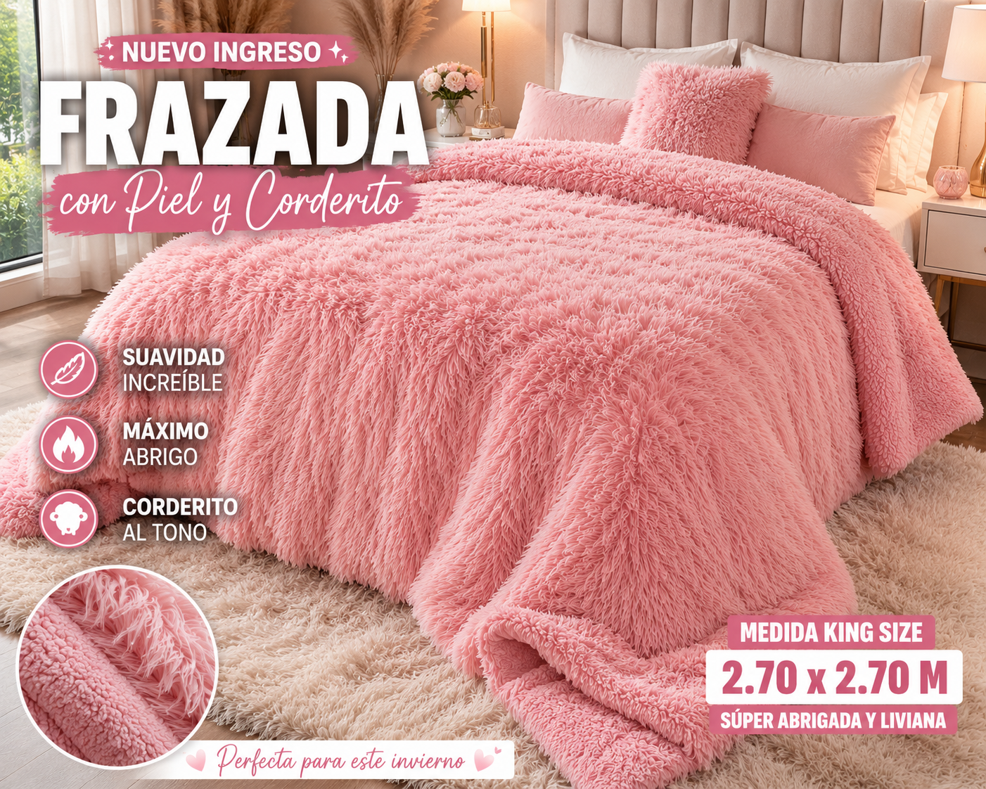 Frazada Con PIEL y Corderito Medida King Size 2.70x2.70 M 1 Frazada Con PIEL y Corderito Medida King Size 2.70x2.70 M